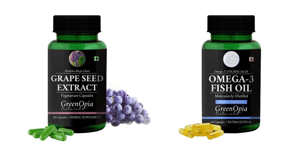 Grape-seed-extract-60-vegetarian-capsules, Fish-oil-double-strength Combo | Convenient Nutrition & Wellness Routine | Multi-Product Pack