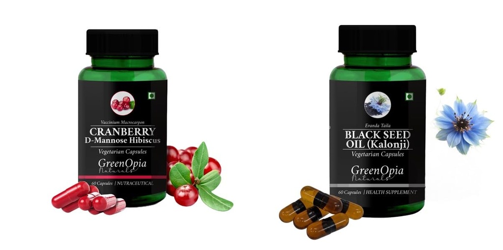 Cranberry-d-mannose-hibiscus-capsules, Black-seed-oil-capsules Combo | Convenient Nutrition & Wellness Routine | Multi-Product Pack