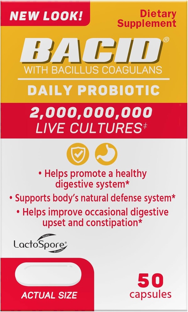 Probiotique quotidien acide avec Bacillus Coagulans, 50 Compte, supplément de digestion pour améliorer la constipation occasionnelle