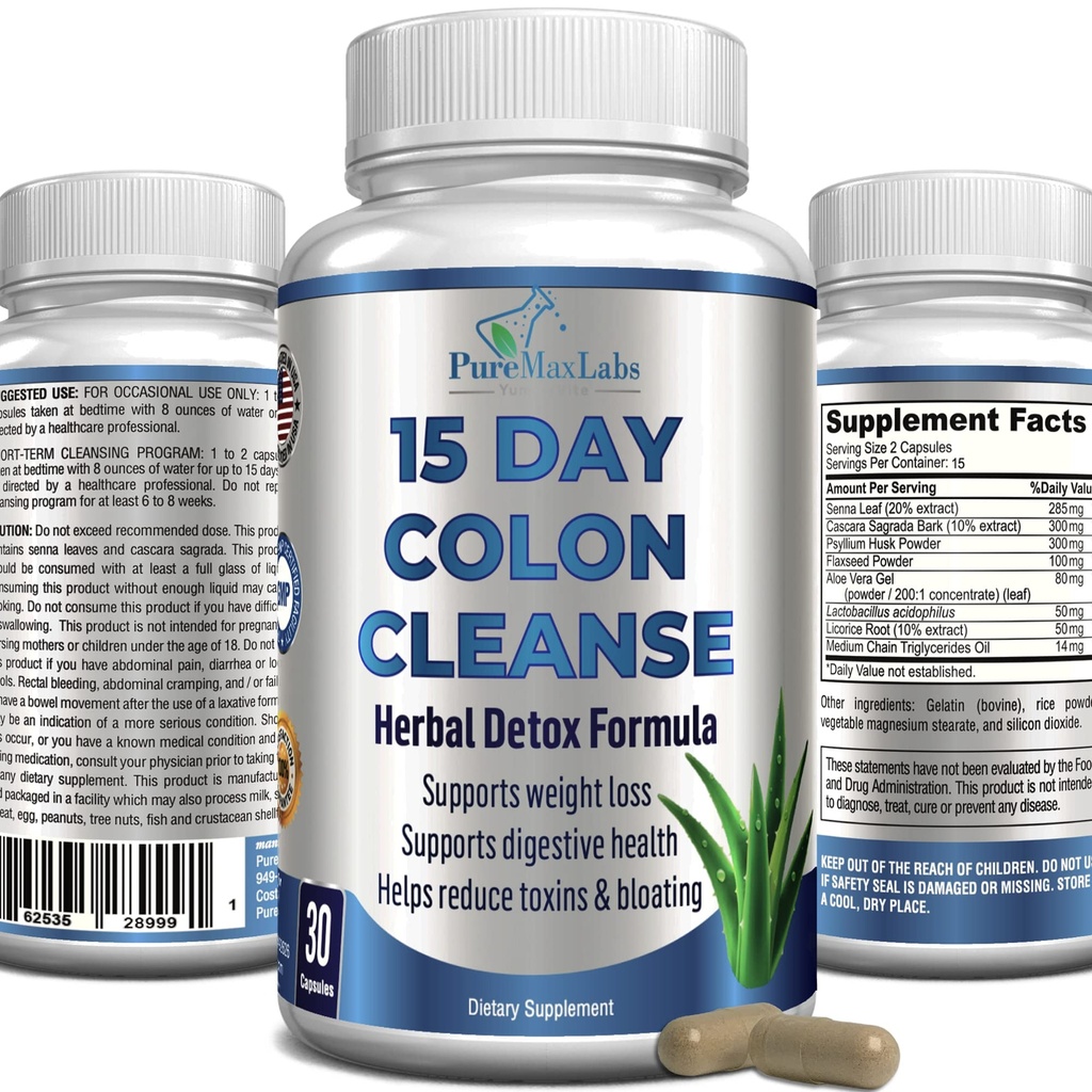 YUMMYVITE 15 Day Colon Cleanse and Detox, Herbal Detox Formula, Supports Weight Loss, Constipation Relief - Boosts Energy. Flush Toxins, Natural Safe Colon Cleanser for Men and Women - 30 Capsules