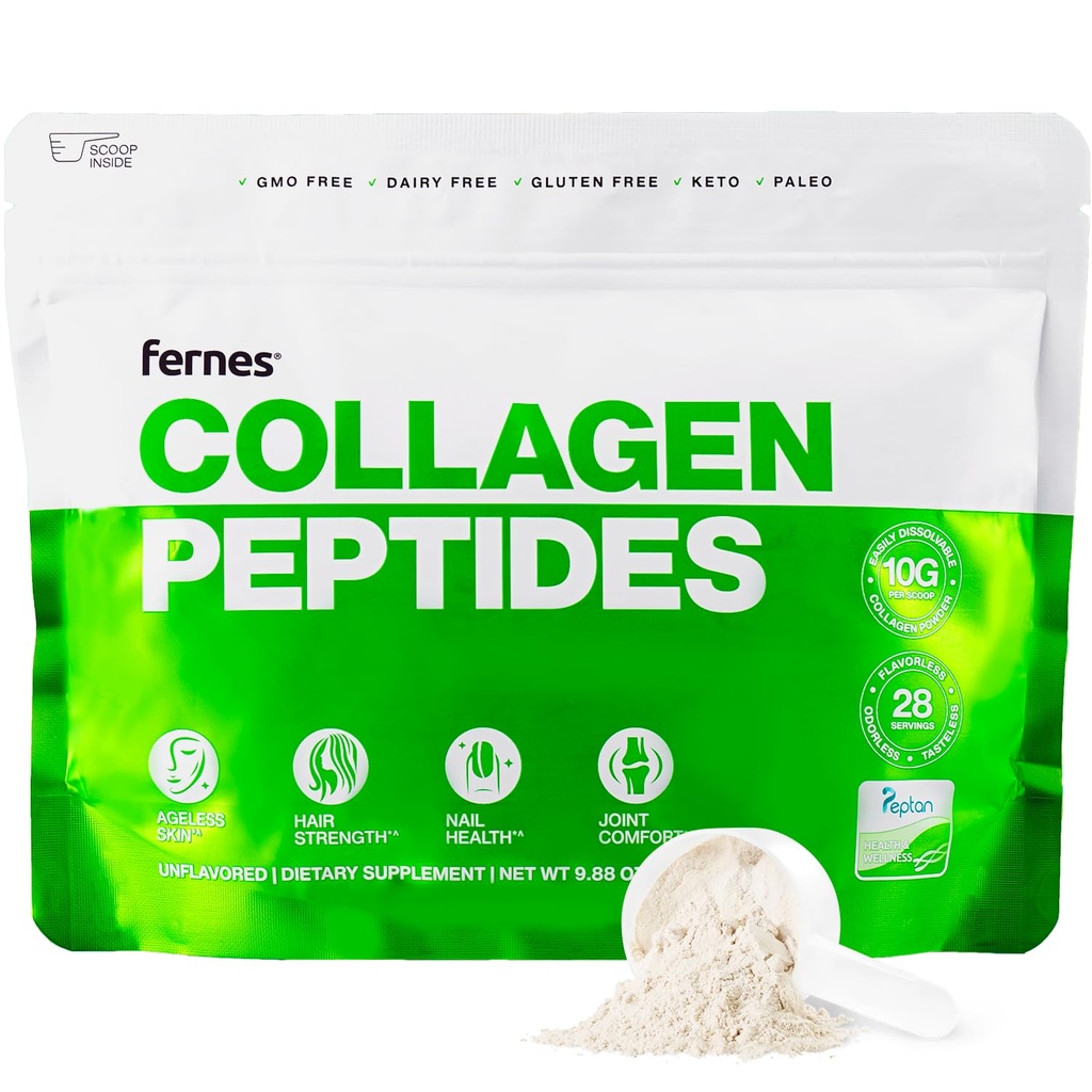 Supplément de peptides de collagène hydrolysé pour les femmes et les hommes - Soutien des articulations, des cheveux, de la peau et des ongles - Gazon de type I et III - Keto, Paléo - 28 portions, 9,88 oz, poudre non aromatisée
