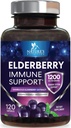 Elderberry Immune Support 1200mg - Daily Immmune Support for Adults with Concentrated Sambucus Black Elderberry Extract - Supplément de vitamine antioxydante, sans gluten, mis en bouteille aux États-Unis - 120 Capsules