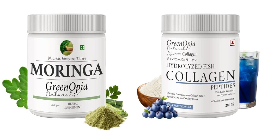 Moringa-oleifera-powder, Marine-collagen-peptides-powder-blueberry Combo | Convenient Nutrition & Wellness Routine | Multi-Product Pack