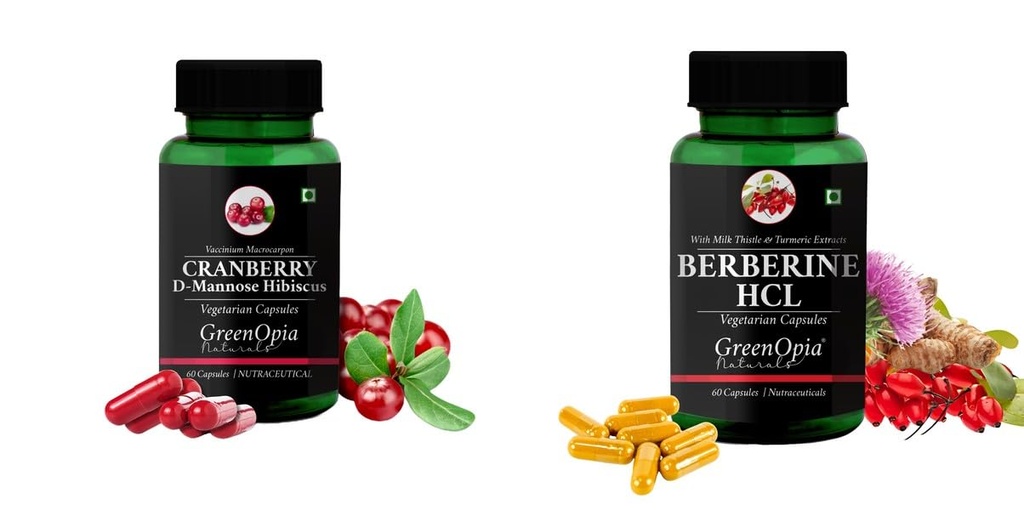 Cranberry-d-mannose-hibiscus-capsules, Berberine-hcl-vegetarian-capsules Combo | Convenient Nutrition & Wellness Routine | Multi-Product Pack