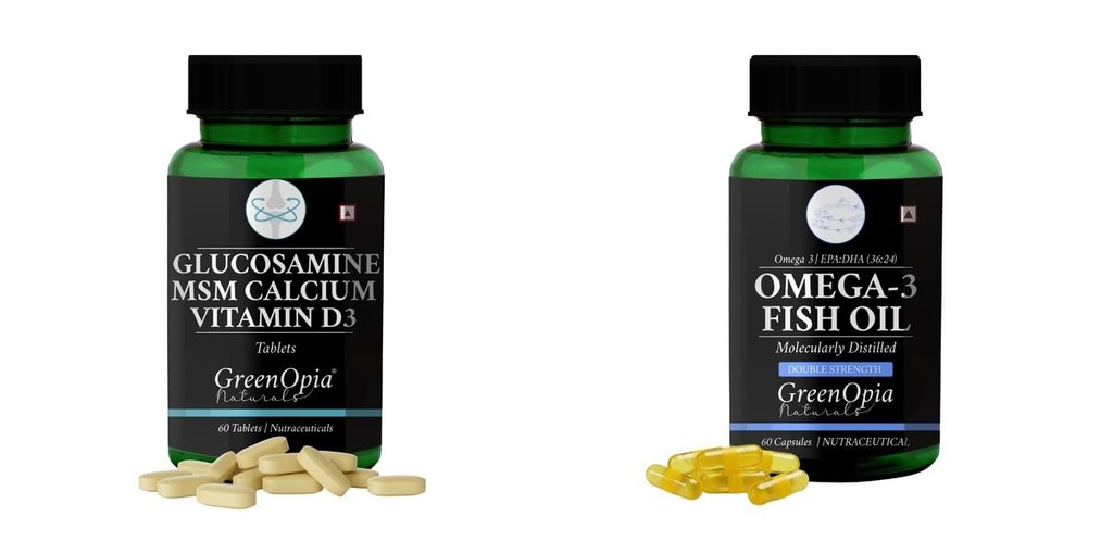 Glucosamine-msm-tablets, Fish-oil-double-strength Combo | Convenient Nutrition & Wellness Routine | Multi-Product Pack
