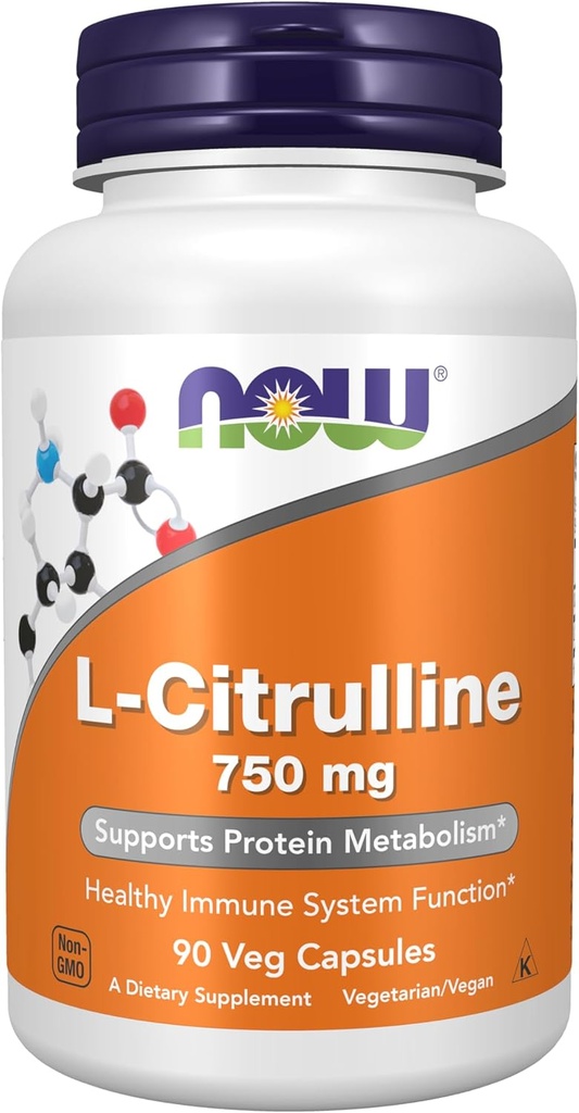 MAINTENANT Aliments suppléments, L-Citrulline 750 mg, soutient le métabolisme des protéines*, l'acide amino, 90 gélules