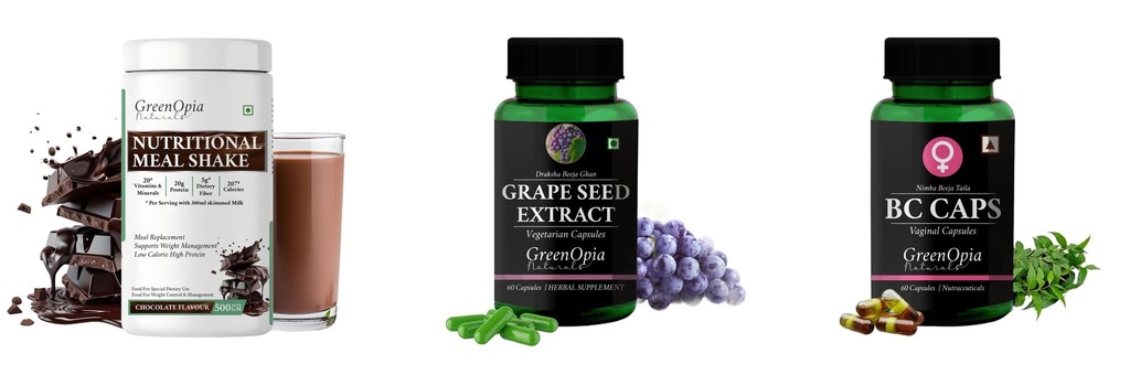 Nutritional-meal-shake-chocolate, Grape-seed-extract-60-vegetarian-capsules, Bc-caps-vaginal-capsules Combo | Convenient Nutrition & Wellness Routine | Multi-Product Pack