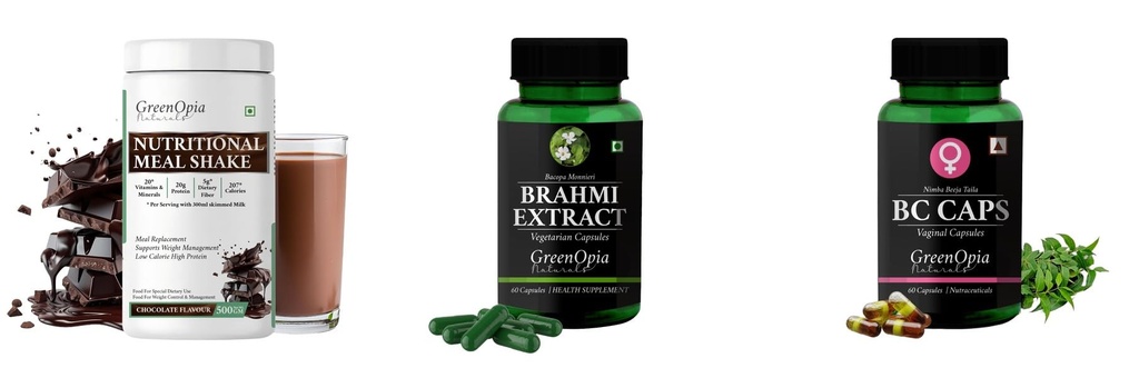 Nutritional-meal-shake-chocolate, Brahmi-vegetarian-capsules, Bc-caps-vaginal-capsules Combo | Convenient Nutrition & Wellness Routine | Multi-Product Pack