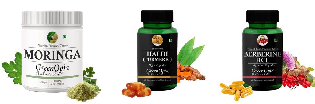 Moringa-oleifera-powder, Haldi-oil-vegetarian-capsules, Berberine-hcl-vegetarian-capsules Combo | Convenient Nutrition & Wellness Routine | Multi-Product Pack