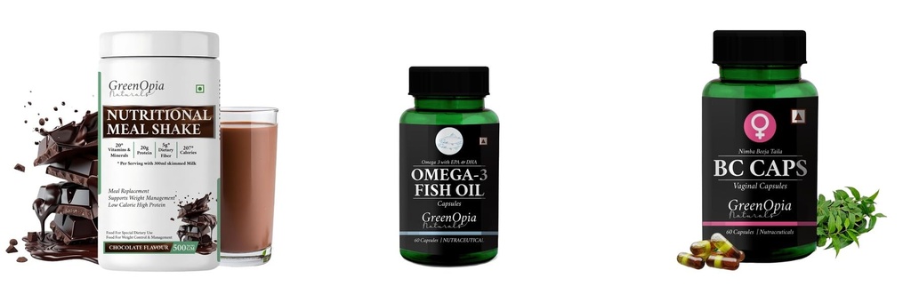 Nutritional-meal-shake-chocolate, Fish-oil-capsules, Bc-caps-vaginal-capsules Combo | Convenient Nutrition & Wellness Routine | Multi-Product Pack