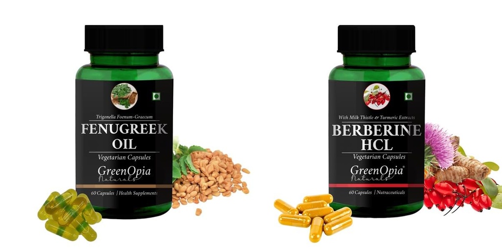 Fenugreek-oil-vegetarian-capsules, Berberine-hcl-vegetarian-capsules Combo | Convenient Nutrition & Wellness Routine | Multi-Product Pack