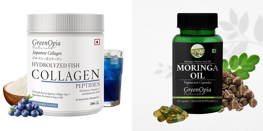 Marine Collagen Peptides Powder Blueberry Moringa Seed Oil Wellness Daily Vitality |60 CAPSULES