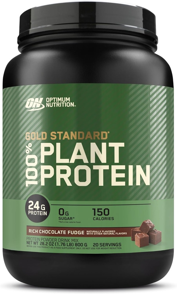 Optimum Nutrition Gold Standard 100% base végétale en poudre de protéines, sans gluten, protéine végétalienne pour le soutien musculaire et la récupération avec les acides aminés - Fudge de chocolat riche, 20 portions (emballage mai Vary)