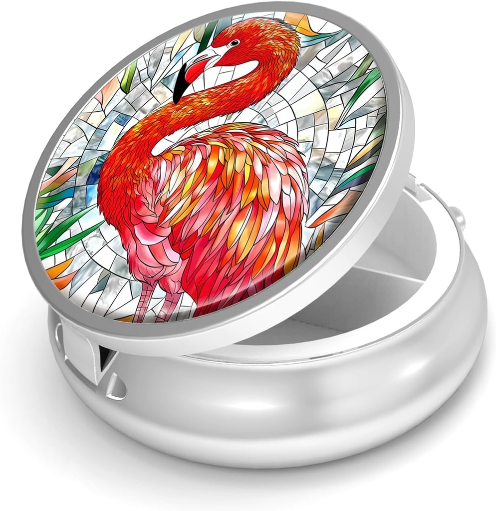 Pill Box-3 Compartiment petit cas de pilule pour la Purse & Pocket Mini Pill Holder Metal Travel Pill Container pour tenir des suppléments de vitamines sans BPA (Flamingo)