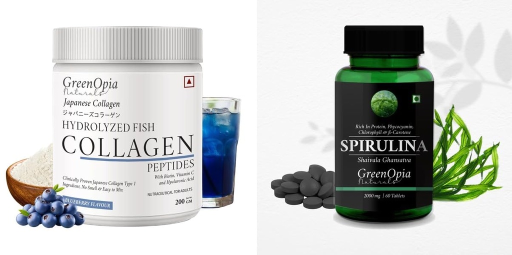 Marine Collagen Peptides Powder Blueberry Spirulina Wellness Daily Vitality |60 CAPSULES