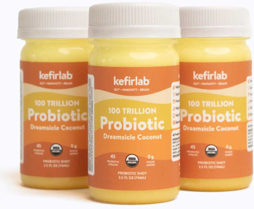 KefirLab Probiotiques 100T CFU - 36 souches - Vegan & Organic - Soutien Digestion, système immunitaire, santé cérébrale, humeur et stress. Dreamsicle (16-Pack)