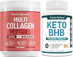 Purely Optimal Premium poudre multi collagène + pilules de régime kéto Premium utiliser le gras pour l'énergie avec la kétose