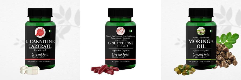L Carnitine 1 +L Glutathione Reduced + Moringa Seed Oil Daily Health Pack |60 CAPSULES
