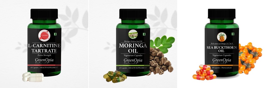 L Carnitine 1 + Moringa Seed Oil Sea Buckthorn Daily Health Pack |60 CAPSULES
