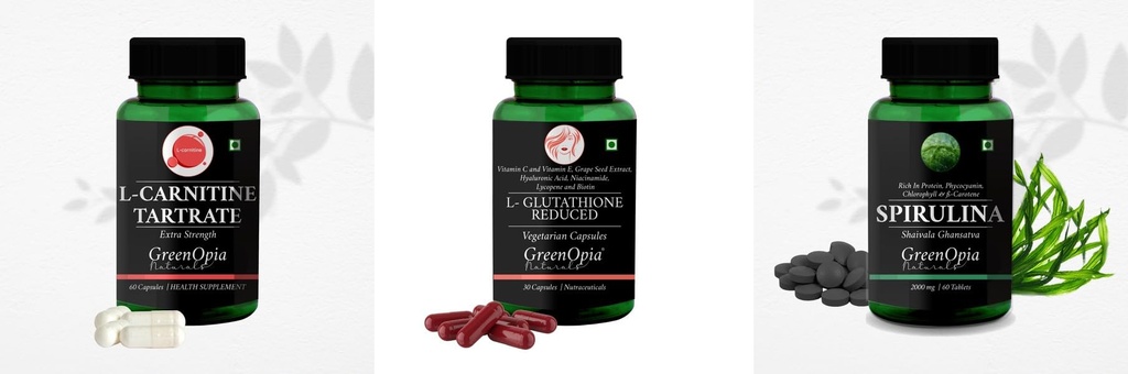 L Carnitine 1 +L Glutathione Reduced + Spirulina Daily Health Pack |60 CAPSULES