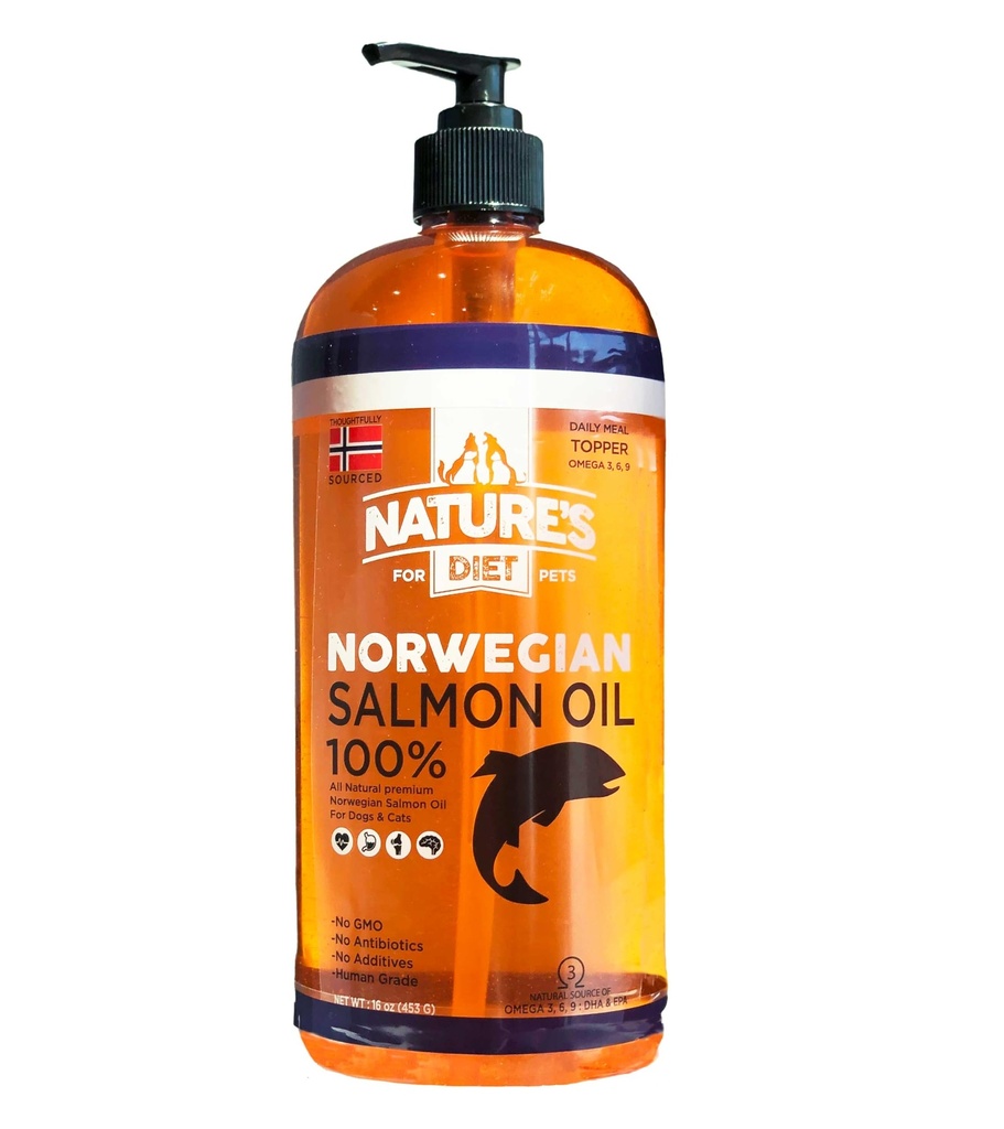 Nature's Diet Pet 32 oz Norwegian Salmon Oil Dogs & Cats - Natural Support for Joint Function Immune Heart Health Appetite Skin & Coat Omega 3 6 9 Liquid Food Topper EPA Acide gras DHA