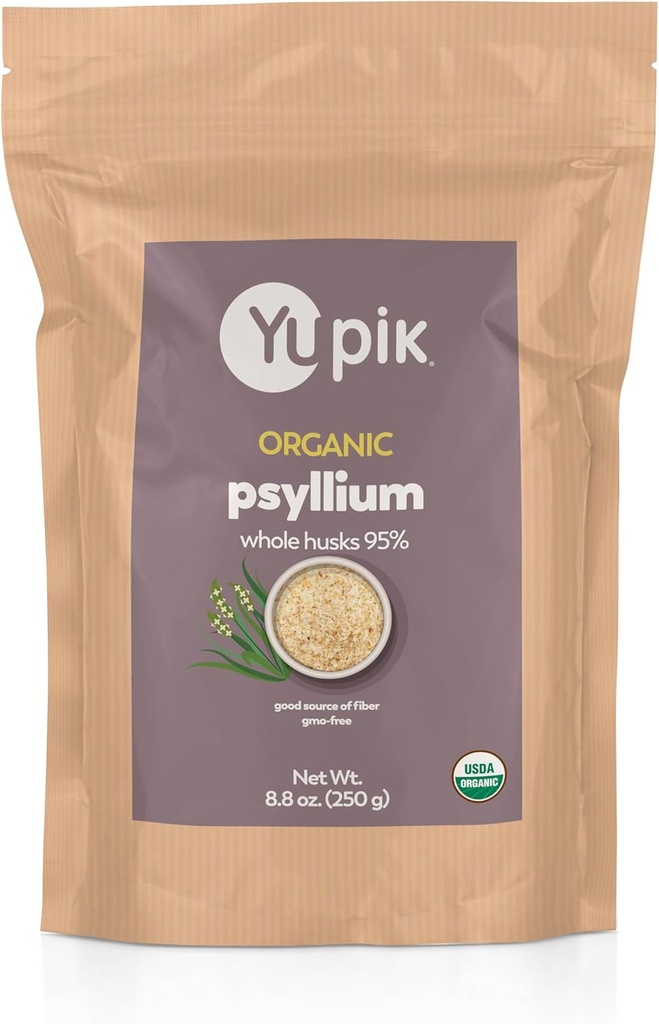 Yupik Organic Whole Husk Psyllium 8.8 Oz, 95% Purity, Soluble Fiber, USDA Certified, Non-GMO, Kosher, Gluten-Free, Sugar-Free & Fat-Free, Unflavored, Plant-Based, Ideal for Oatmeal & Cereal