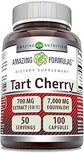Formules étonnantes Extrait de cerise de tart 700 Mg (10:1) par supplément de capsules de service (Équivalent à 7000 Mg) Non-GMO (Gluten Free) Fabriqué aux États-Unis (1 Pack, 100 Compte)