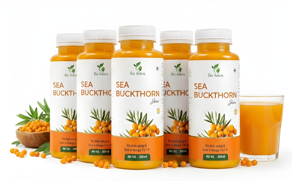 One Naturr - Sea Buckthorn Juice, Himalayan Berry Juice - 300ml, Anti-aging, Rich in Omega 3 6 7 9, Orange, Liquid Form, Gluten Free (5, 1500 ml)