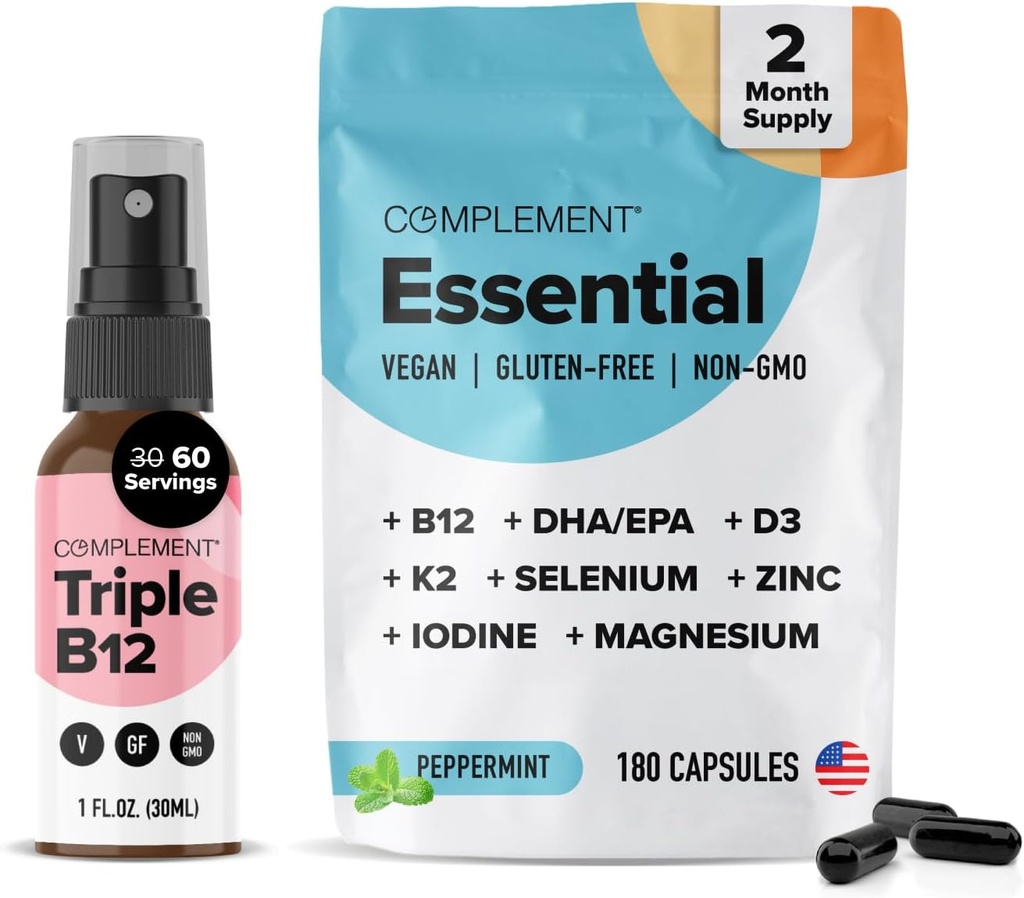 Complément Essential Vegan Multivitamin & Triple B12 Spray Bundle – Soutien nutritionnel complet pour les régimes végétaux