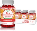 Vitamine B12 Gummies pour adultes - Formule propriétaire la plus délicieuse - 3000 mcg de méthyle B-12 Gummies à haute absorption d'énergie - Vit végétalien non-OGM B12 - Chewable B 12 pour le soutien énergétique et la santé des os - 6 paquets