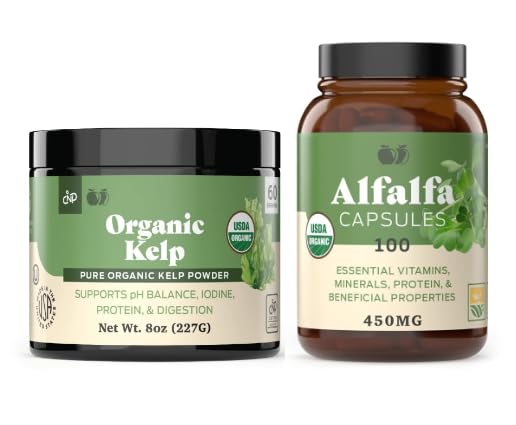 Poudre de Kelp biologique 8oz & Pure Alfalfa Leaf 100 Capsules