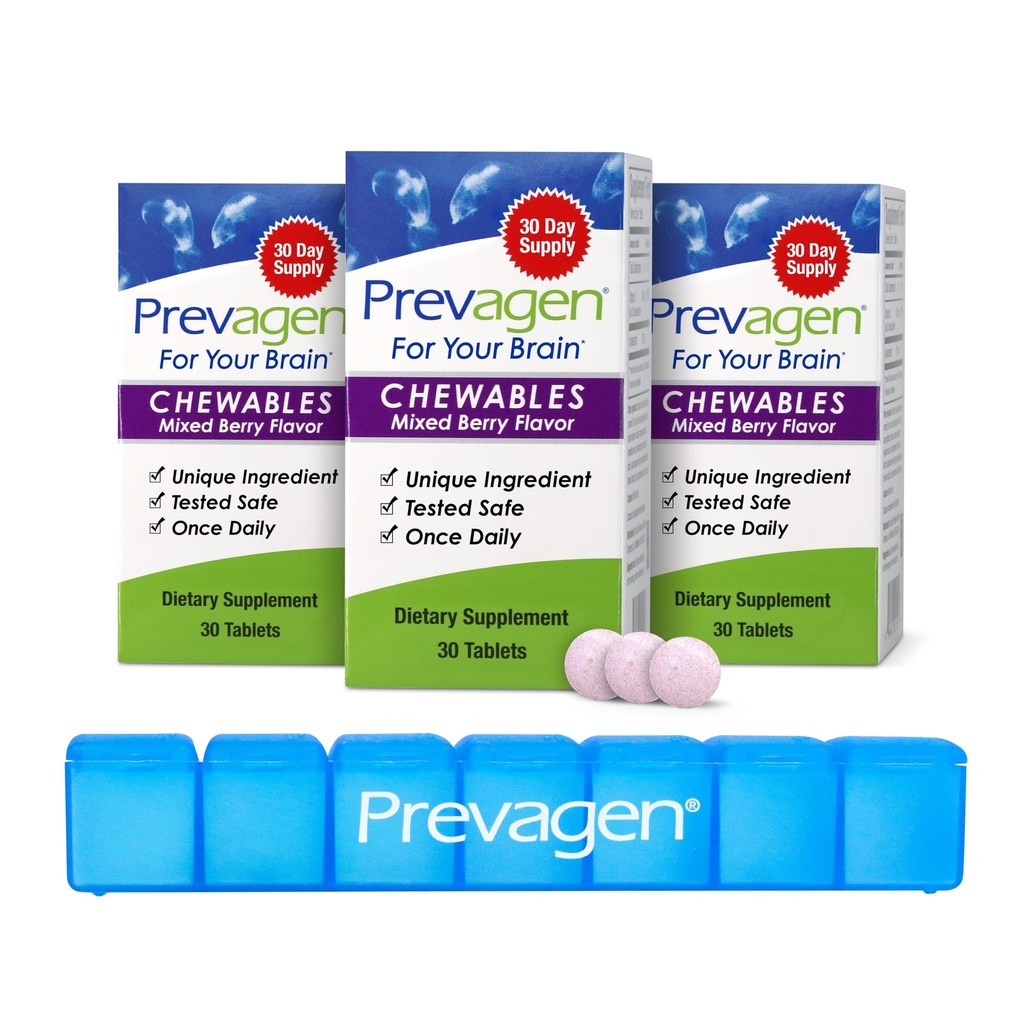 Prevagen Regular Strength Mixed Berry Chewables - 90 Tablets (3 Month Supply) | Formulated for Your Brain | 10mg of Apoaequorin Plus Vitamin D3 with 7-Day Pill Minder
