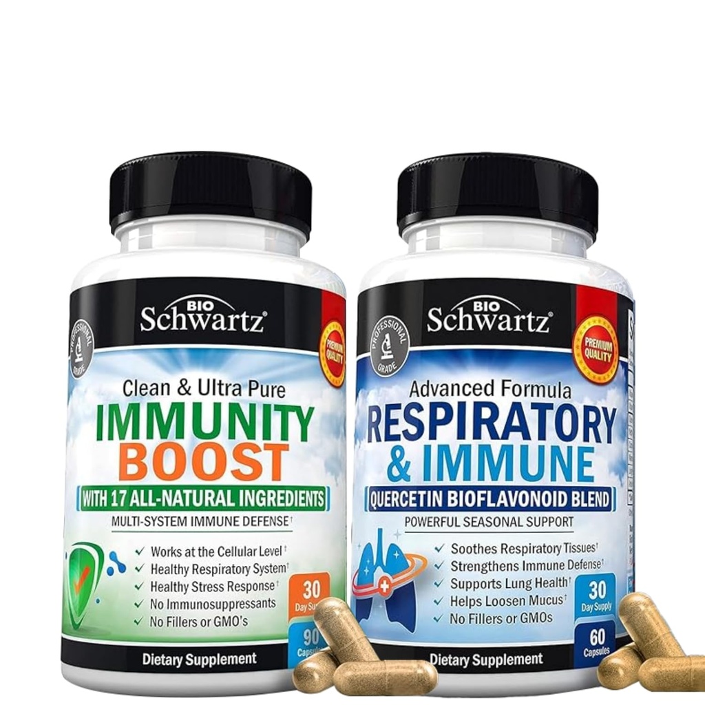 BioSchwartz Supplément de soutien respiratoire et immunitaire avec Quercetin (1 mois d'approvisionnement) Plus 17 en 1 supplément de soutien immunitaire avec antioxydants (1 mois d'approvisionnement)