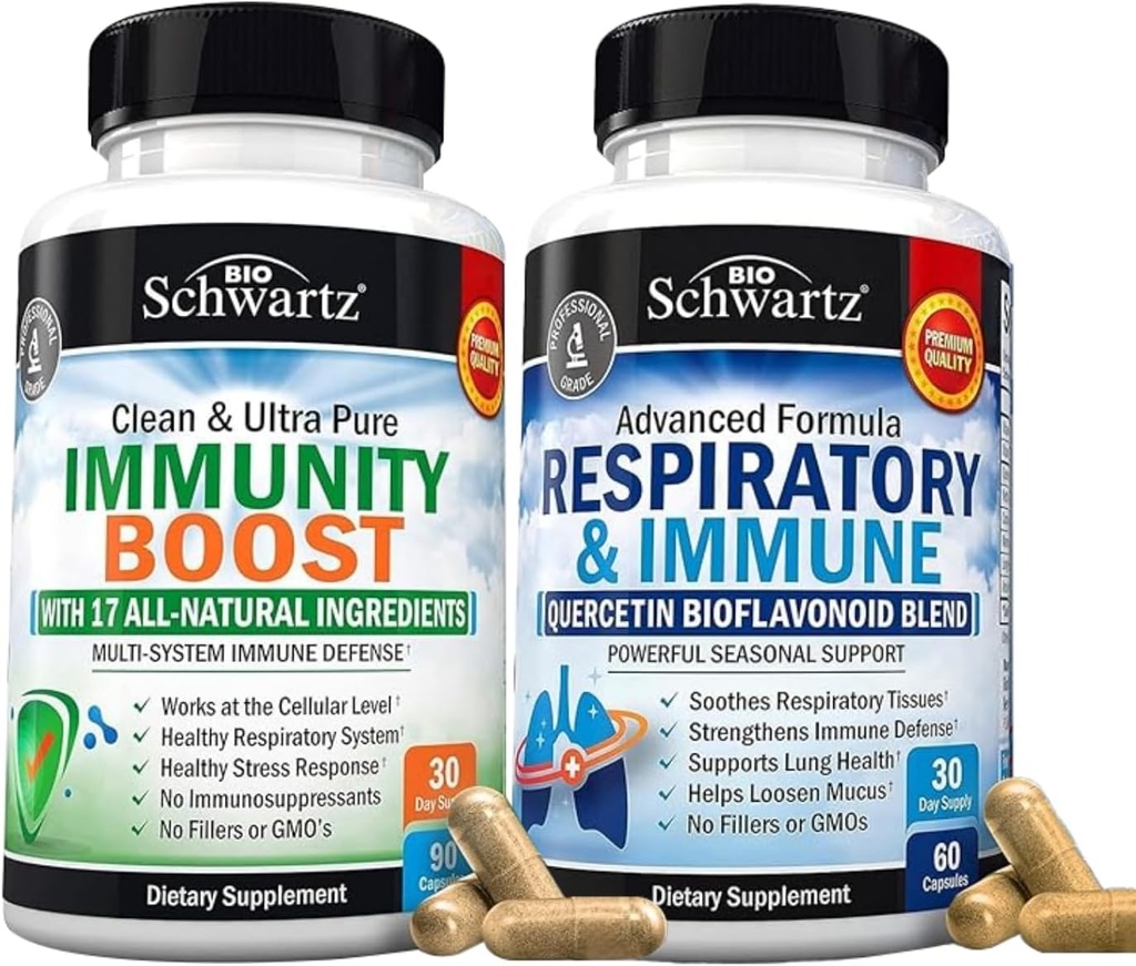 BioSchwartz Supplément de soutien respiratoire et immunitaire avec Quercetin (1 mois d'approvisionnement) Plus 17 en 1 supplément de soutien immunitaire avec antioxydants (1 mois d'approvisionnement)