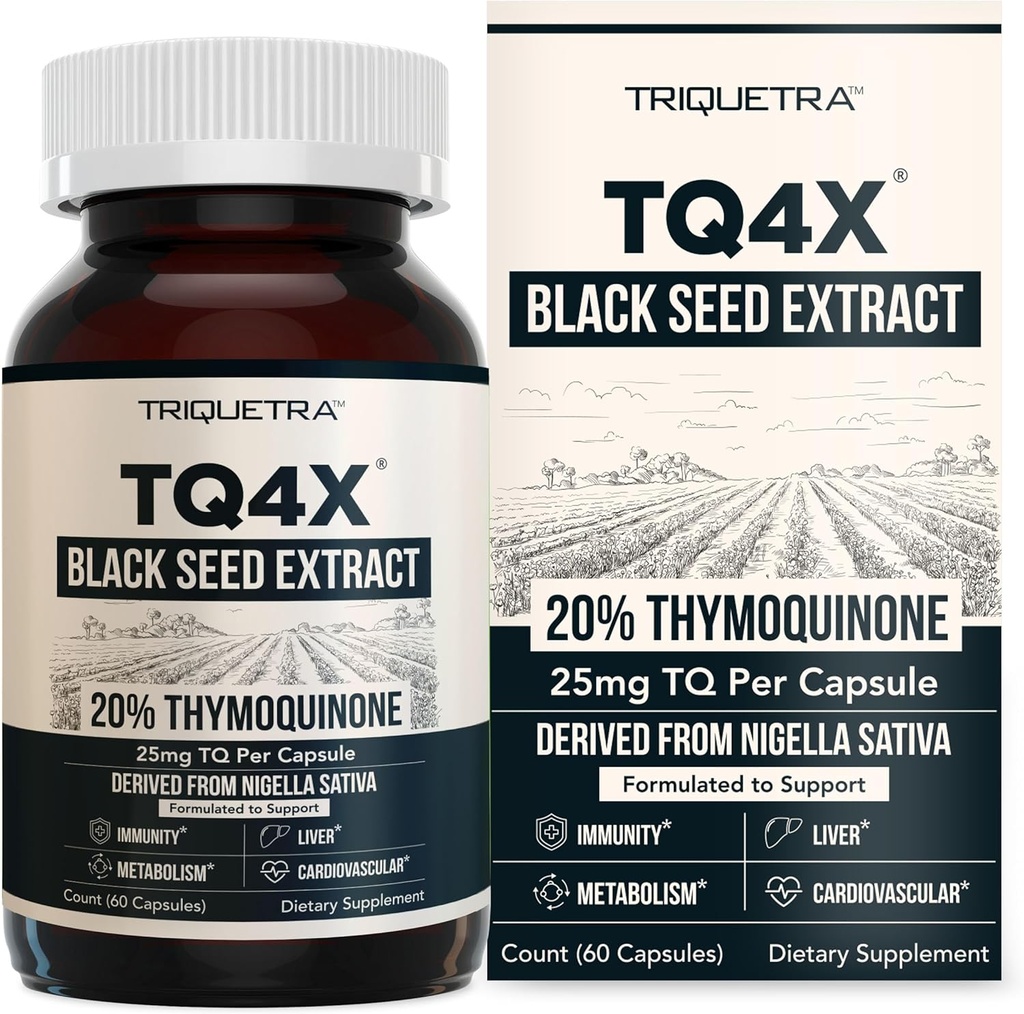 20 % Thymoquinone Black Seed Oil Extract Capsules - TQ-Advanced 4X®: Potent Thymoquinone Concentration Disponible - 60:1 Concentré à partir de Nigella Sativa, forme brute, végétalien, bouteille de verre (60 capsules)