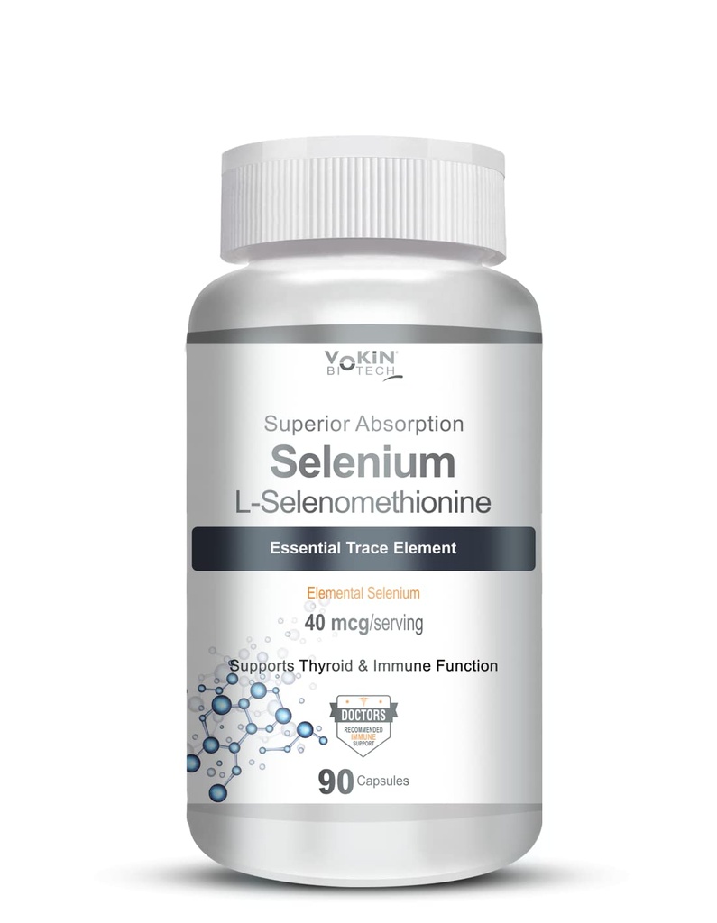 Vokin Biotech Selenium Capsules 40mcg - Superior Absorption - 90 Vegetarian Capsules