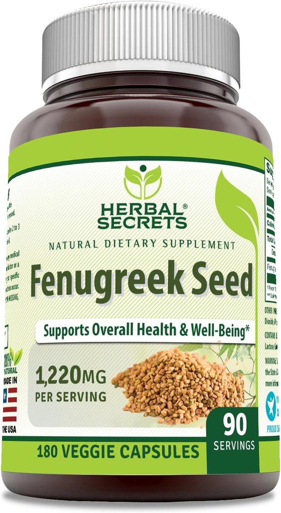 Herbal Secrets Fenugreek Seed 1,220 Mg Supplement | 180 Veggie Capsules | Non-GMO | Gluten Free | Made in USA