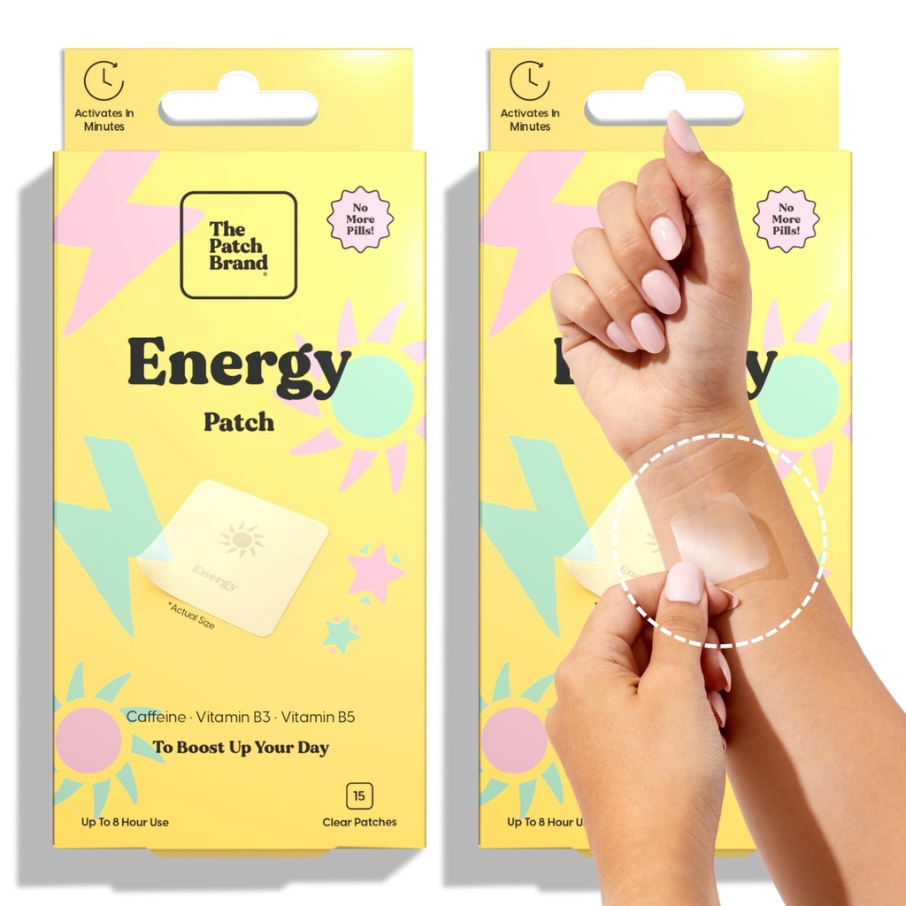 La marque Patch Patchs Energy prend en charge l'énergie avec de la caféine et B5 et B3.Tous les patchs de bien-être naturel à base d'usine et sans cruauté des patchs résistant à l'eau qui durent toute la journée