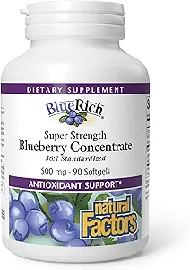 BlueRich par facteurs naturels, concentré de bleuets super-forts, soutien antioxydant pour une bonne santé globale, 90 Softgels