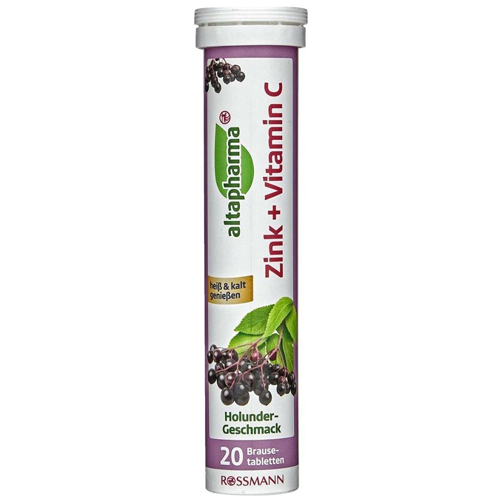 Rossmann Altapharma Zinc + Vitamin C Effervescent Tablets for Immunity Support | Elderberry Flavour Fizzy Drink Tablets | 300mg Vitamin C & 5mg Zinc | Vegan Vitamin Supplement | Hot or Cold Wellness Drink | 20 Tablets