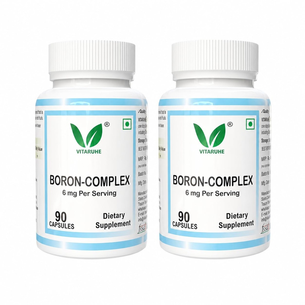 VITARUHE® Triple Boron Complex 6 mg Supplement (Pack of 2) | 180 capsules | Vegetarian, Non-GMO & Gluten Free | Triple Action Boron Citrate, Boron Glycinate, Boron Asparate