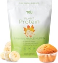 Suppléments TRU Poudre à base de protéines végétales, BCAA, EAA, 20g Riz brun végétalien et protéines de pois, 100 calories, 27 vitamines, pas d'arôme artificiel 25 portions (Muffin d'érable de banane)