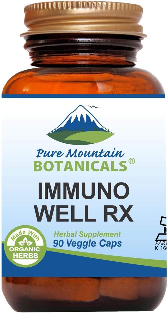 Pure Mountain Botanicals Immuno Well RX - Capuchons casher avec Astragalus Echinacea biologique Ail Maitake Shiitake Mushroom Honeysuckle & Beta Glucan