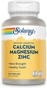 SOLARAY Supplément au zinc de magnésium de calcium - avec du calcium 1000mg, du magnésium 500mg - Santé osseuse, fonction musculaire, santé cardiaque et immunitaire - Vegan, garantie de 60 jours, 25 portions, 100 VegCaps