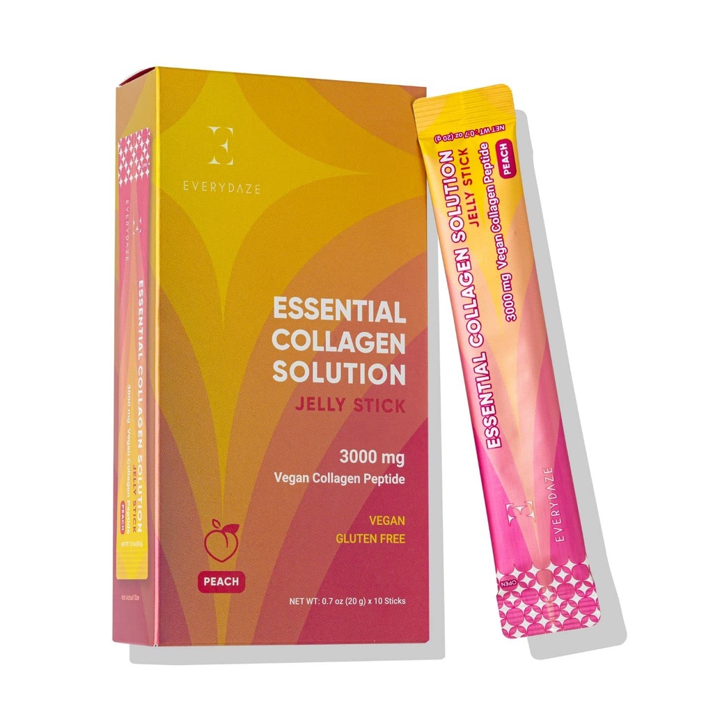 EVERYDAZE Solution de collagène essentiel Jelly Stick , Vegan Collagène Peptide , Peach , 10 Packs , cheveux, peau, ongles, beauté, os , vitamines, minéraux, antioxydants pour les hommes et les femmes