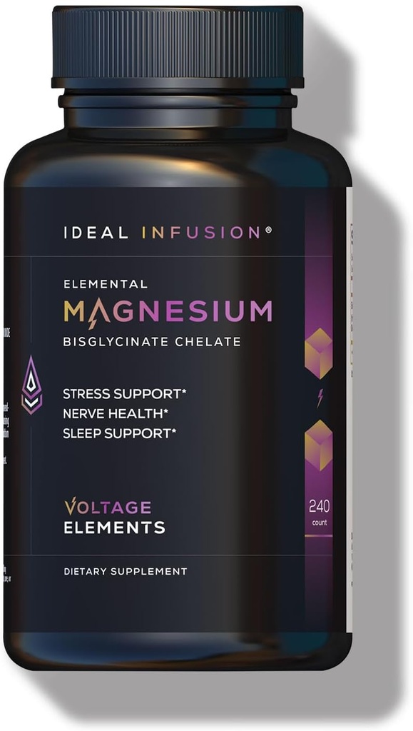 Éléments de tension Magnésium Glycinate Chelate 2777mg - Favorise la relaxation et le sommeil profond - Magnésium élémentaire 500mg (240 capsules) Vegan