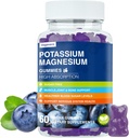Supplément de magnésium Potassium Gommies - Haute absorption Calme Magnésium Glycinate & Citrate de potassium Plus Coenzyme Q10, DHA, D3, Minéral & Calcium pour Zzz, Jambe Crampes & Muscle - 60 Blueberry Gommies