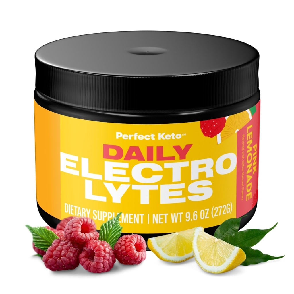 Poudre d'électrolytes de kéto parfaite, sans sucre et sans gluten, mélange de boisson d'électrolyte, de sodium, de magnésium, de calcium et de supplément de potassium, hydratation, récupération et soutien immunitaire, limonade rose, 45 portions
