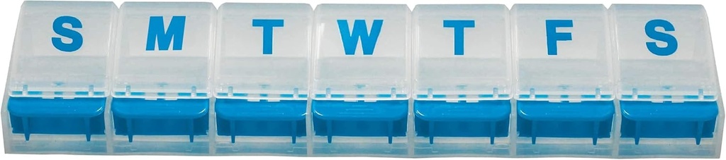Avantage Rehabilitation Weekly Pill Organizer – Push Button Pill Box de 7 jours avec de grands compartiments, Easy Open Design pour les médicaments et les vitamines. Voyage et utilisation quotidienne