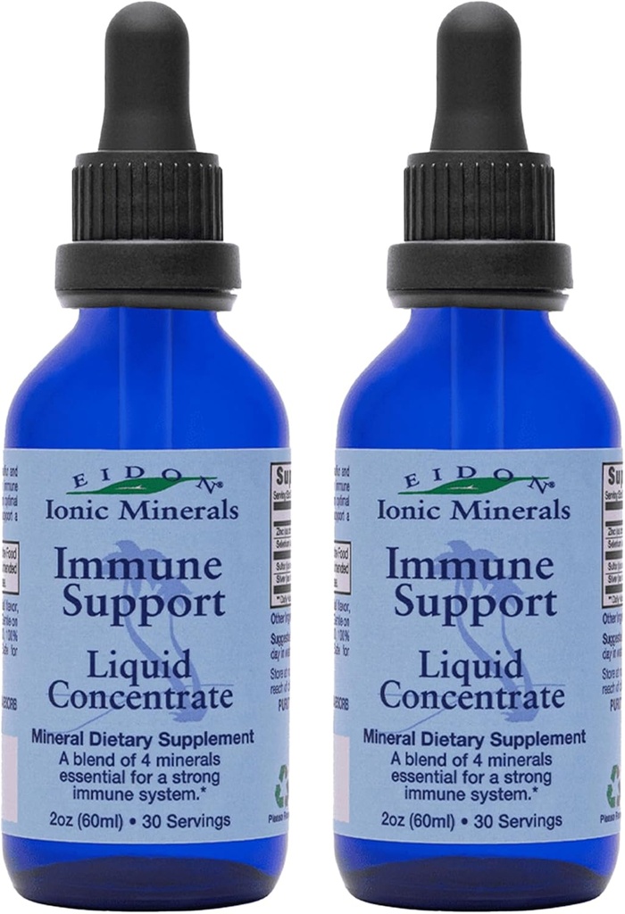 Eidon Ionic Minerals Immune Supplément de support Concentrate liquide - Gouttes minérales avec Zinc, Sélénium, Support et Entretien du système immunitaire, Biodisponible, Pas de conservateurs - 2 oz (paquet de 2)